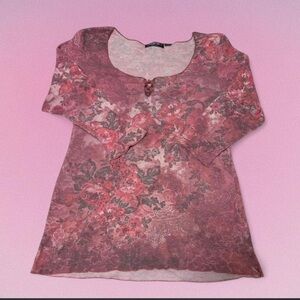 Vintage Energie Pink Floral Scoop Neck Long Sleeve Top